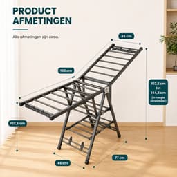 DPLUNIQ Kledingrek - Wasrek - Droogrek - Droogtoren - 3 Lagen - Opvouwbaar - Met Wielen - 160x46x102,5cm - IJzer - Zwart — thumbnail 1