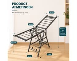 DPLUNIQ Kledingrek - Wasrek - Droogrek - Droogtoren - 3 Lagen - Opvouwbaar - Met Wielen - 160x46x102,5cm - IJzer - Zwart