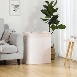 Wasmand met twee vakken Sorteermand 51,5 x 31,5 x 60,5 cm wit 100L grote capaciteit met deksel afneembare katoenen binnenzak en katoenen handgrepen Voor het sorteren van lichte en donkere kleding Geschikt voor wasruimte en slaapkamer — thumbnail 3