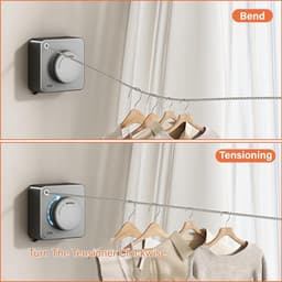 Intrekbare Waslijn - Wand Waslijn - Kleding Drogen - Niet Doorhangend - 4.8 m - Grijs — thumbnail 2