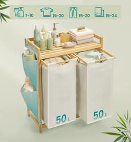Hoppa! Wasmand - Crème Wit - Bamboe, Oxford-Doek - 63 x 33 x 78 cm (B x D x H) — thumbnail 4