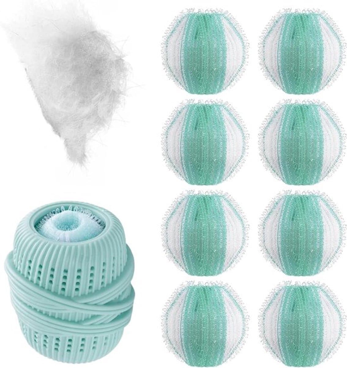 Dierenhaarverwijderset voor wasmachine, 8 stuks pluisballen en 1 wasbal, hondenharen verwijderen, herbruikbaar, duurzaam - Praktisch set voor schone was — afbeelding 1
