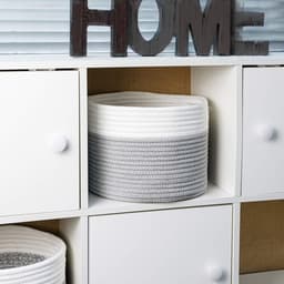 Woven Laundry Basket with Handles - Stackable Storage for Clothes, Toys - 21 x 21 cm (Grey & White) — thumbnail 4
