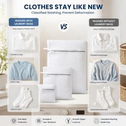 Set van 3 wasnetten voor wasmachine met ritssluiting, mesh waszakken | Herbruikbare waszak, drie maten van S tot XL, voor beha, sokken, jassen, reizen, wit — thumbnail 3