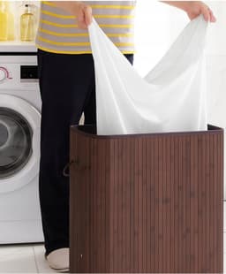 Merkloos Bamboe wasmand met 2 vakken en deksel - 72L — thumbnail 4