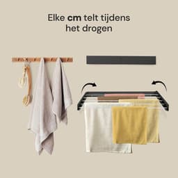 Wanddroogrek - Waslijn Uitschuifbaar - Ruimte Besparen - Roestvrij Aluminium - Bijna 4 Meter - Zwart — thumbnail 5