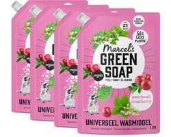Marcel's Green Soap Universeel Wasmiddel Navulling - Patchouli & Cranberry - 4 x 1L - 92 wasbeurten