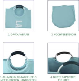 Wonair Wasmand - Waszak – Wassorteerder - Opvouwbaar – Lichtblauw – 115L — thumbnail 5