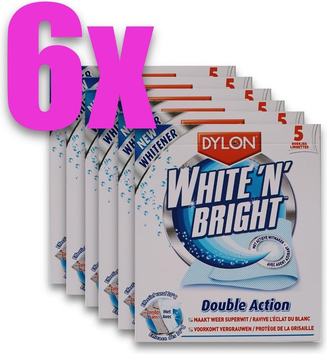 Dylon White 'n' Bright witmaker 5 doekjes - VOORDEELPACK 6 STUKS — afbeelding 1