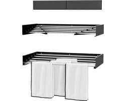 Milano Luxurious Wandwasrek – Inklapbaar wasrek – Droogrek - Wandmontage – 100 cm - Metaal – Zwart/Zilver