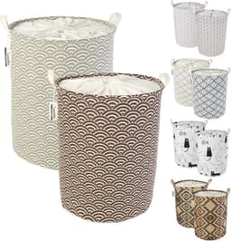 2 stuks 19.7 inch trekkoord wasmand opbergsorter, opvouwbare pop-up wasmanden, waterdicht rond catoenen linnen (golf, oordeel 49.7 cm/groot) — thumbnail 1