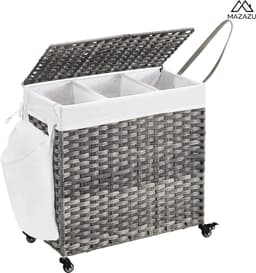 MIRA Home - wasmand met wieltjes - wasopberger - grijs - metaal/katoen - 66x33x60 — thumbnail 2