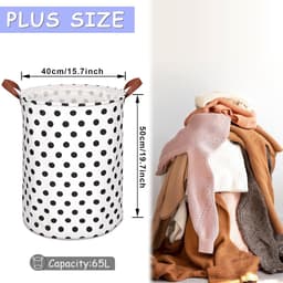 Laundry Basket, Large 65L Storage Basket with Handle, Foldable Laundry Bag for Dirty Clothes, Bedroom, Children's Room, Waterproof Laundry Baskets, Storage, Black Dot. — thumbnail 3