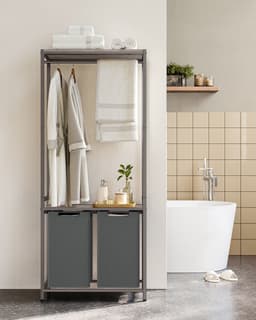 Wassorteerder - Wasmand - 2-delige wasmand met 2 planken - Was Sorteerder uittrekbare en uitneembare voeringen - kledingrek - 2 x 46 l - Grijs en zwart - 73 x 33 x 179 cm — thumbnail 1