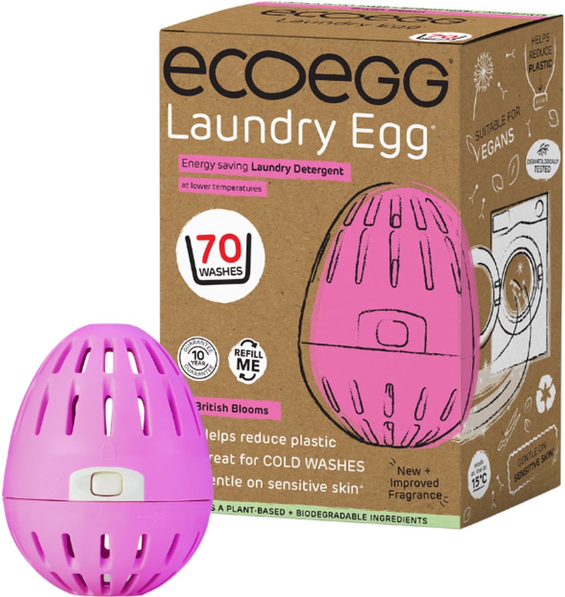 EcoEgg Was ei – British Blooms- Wasparels – Navulbaar – Geschikt voor de gevoelige huid – Dermatologisch getest - 70 wasbeurten (Roze) — afbeelding 1