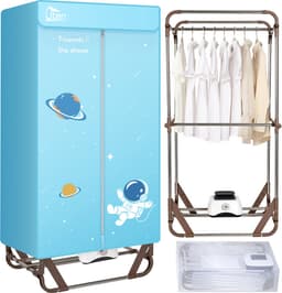Uten Draagbare elektrische droger Gr886 - 2 lagen droog Design - Warmtepompdroger - 1500 W - Timer 0-180 Min - Elektrisch Droogrek met Verwarming - Wasdroger - Tot 15kg wasgoed - Als wasdroger, droogrek en Kledingkast- Hoogte 1.7 M - lichtblauw — thumbnail 1