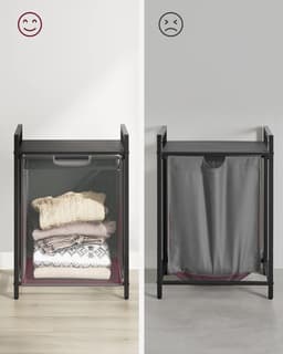 Wasmand, Wasemmer met plank, Wasbox, Waszak van Oxford stof uitschuifbaar, afneembaar, Metalen frame, 65 l, 50 x 33 x 72 cm, zwartgrijs BLH101G01 — thumbnail 5