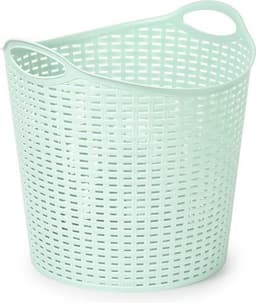 Plasticforte Gevlochten wasmand/opbergmand - 3x - flexibel - lichtgroen - 27 liter - rond - kunststof - 40 x 37 cm — thumbnail 3