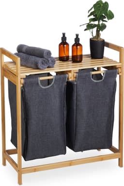 dubbele wasmand - 2 waszakken en plank - 37 liter - 73x64x33 cm - badkamer — thumbnail 1