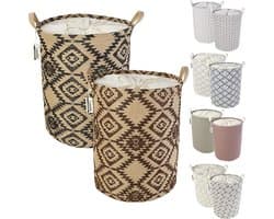 LessMo wasmand met trekkoord opslagsorteerder, opvouwbare pop-up wasmanden, waterdichte ronde katoenen linnen, [2PCS, verdikte 19,7"/groot]
