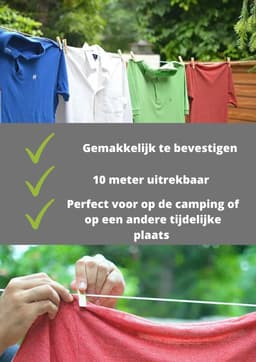 Waslijn Intrekbaar - Draagbaar Droogrek - Kleding Drogen - Winddicht Ontwerp - 10 Meter - Oranje — thumbnail 2
