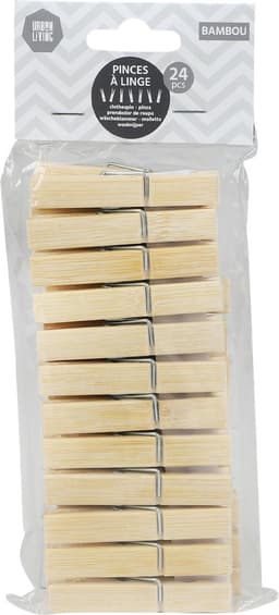 Urban Living Basic Size wasknijpers - 24x - bamboe - 7 cm — thumbnail 2