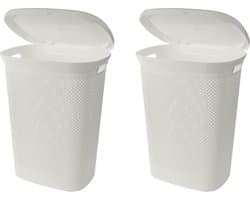 Storage Solutions Wasmand met deksel rotan gevlochten - wit - kunststof - 60L - 2x2x37 cm
