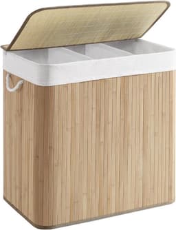 Thuys – Luxe Wassoorteerder – 3 Vlakken – Bamboe met Deksel – Was Organizer – Wasmand – 150L Inhoud – Stijlvol Design — thumbnail 1