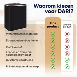 DARI. - Wasmand 3 vakken - Wassorteerder - 160L - met 3 uitneembare zakken - wasmand - zwart - knopen — thumbnail 4