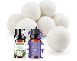6 Drogerballen Voor Wasdrogers - Droogballen - Wasbollen - Gemaakt van 100% Nieuw-Zeelandse Schapen Wol - Incl. 2 Etherische Oliën - Wasdrogerballen - Wit