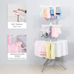 Opvouwbaar kleding droogrek met 24 Clips en 32 Handdoeken Stangen - Ruimtebesparende Staande Kledinghanger voor Babykleding, Sokjes en Luiers — thumbnail 2