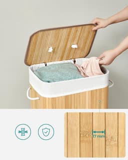 Bamboe wasmand, opvouwbare wasbak met deksel en uitneembare katoenen waszak, 72 L wasbox, waskist, 40 x 30 x 60 cm, beige LCB10Y — thumbnail 4