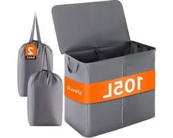 Dubbele Wasmand 105L met Deksel en Verwijderbare Waszakken - Grote Gescheiden Kledingmand - Grijs