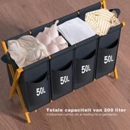 Luxe Wassoorteerder – Wasmand 4 Vakken – Was Organizer – Met Deksel – 200L Capaciteit – Natuurlijke Materialen – Stijlvol – Zwart — thumbnail 2