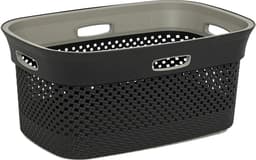 5Five Wasmand van rotan gevlochten - antraciet - kunststof - 45 liter - 59 x 39 x 27 cm - wasgoed manden — thumbnail 1