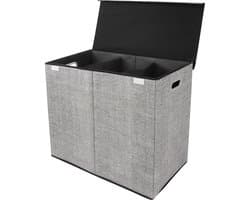 Zonovi Wasmand – Drie Vakken Met Deksel – 3 in 1 Wasmand - Sorteer Wasmand - Opvouwbaar – Wassorteerder – Dichte Wasmand - Dubbele Wasmand – Laundry Basket – Wasbox – Organizer Kleding - Stof – Grijs – 110L