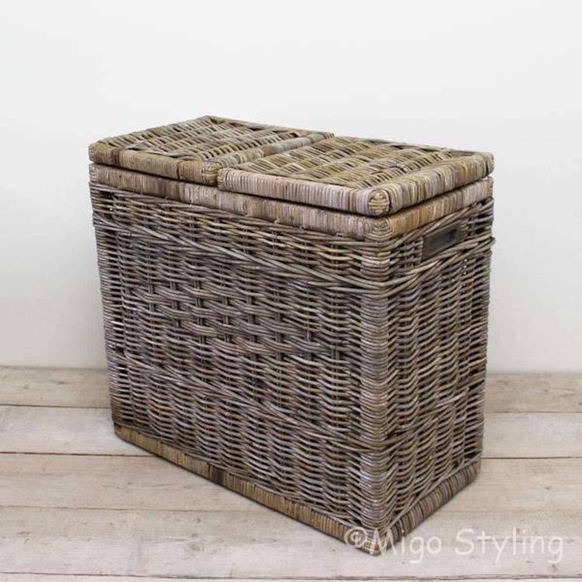 Rotan grey Duo wasmand-70x36xH65-Riet-Rotan — afbeelding 1