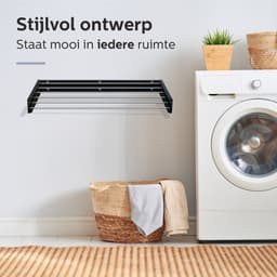 MiKas Wanddroogrek - Inklapbaar Droogrek - Wasrek - Hangend - Inclusief 20 wasknijpers - 100 cm - 6m drooglengte - Zwart — thumbnail 3
