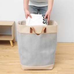 Black Friday 2024 Deals - Opvouwbare wasmand van jute stof met lederen handvat, opbergmand, Laundry basket - Wasbox — thumbnail 1