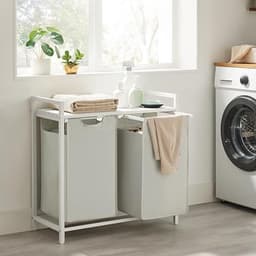 ACAZA Wasmand - Wassorteerder - 2 Vakken - 92 L - 73 x 33 x 72 cm - Wit — thumbnail 3