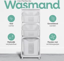 Sens Design Wassorteerder – Wasmand met 3 vakken - op wieltjes — thumbnail 3