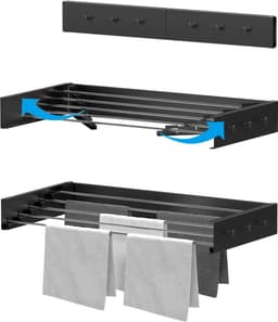 Droogrek voor aan de wand uittrekbaar en kledinghaak 80 cm van hangwasdroger in klein, compact formaat, wasrek voor binnen en buiten, is uittrekbaar en zwart — thumbnail 1