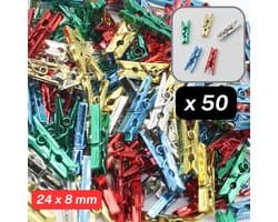 50 Stuks MINI KUNSTSTOF WASKNIJPERS, Lengte 3,5CM, Kan ook Gebruikt worden om Foto's/Kerstkaarten/Feestartikelen aan op te Hangen,MIX KLEUREN METALLIC — afbeelding 1