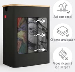 Blumtal Wasmand 150L - Wasmand met 3 uitneembare waszakkken - Wasmand met 3 vakken - Smalle wasmand - Flesverzamelaar - Wasmand met deksel - Zwart — thumbnail 5