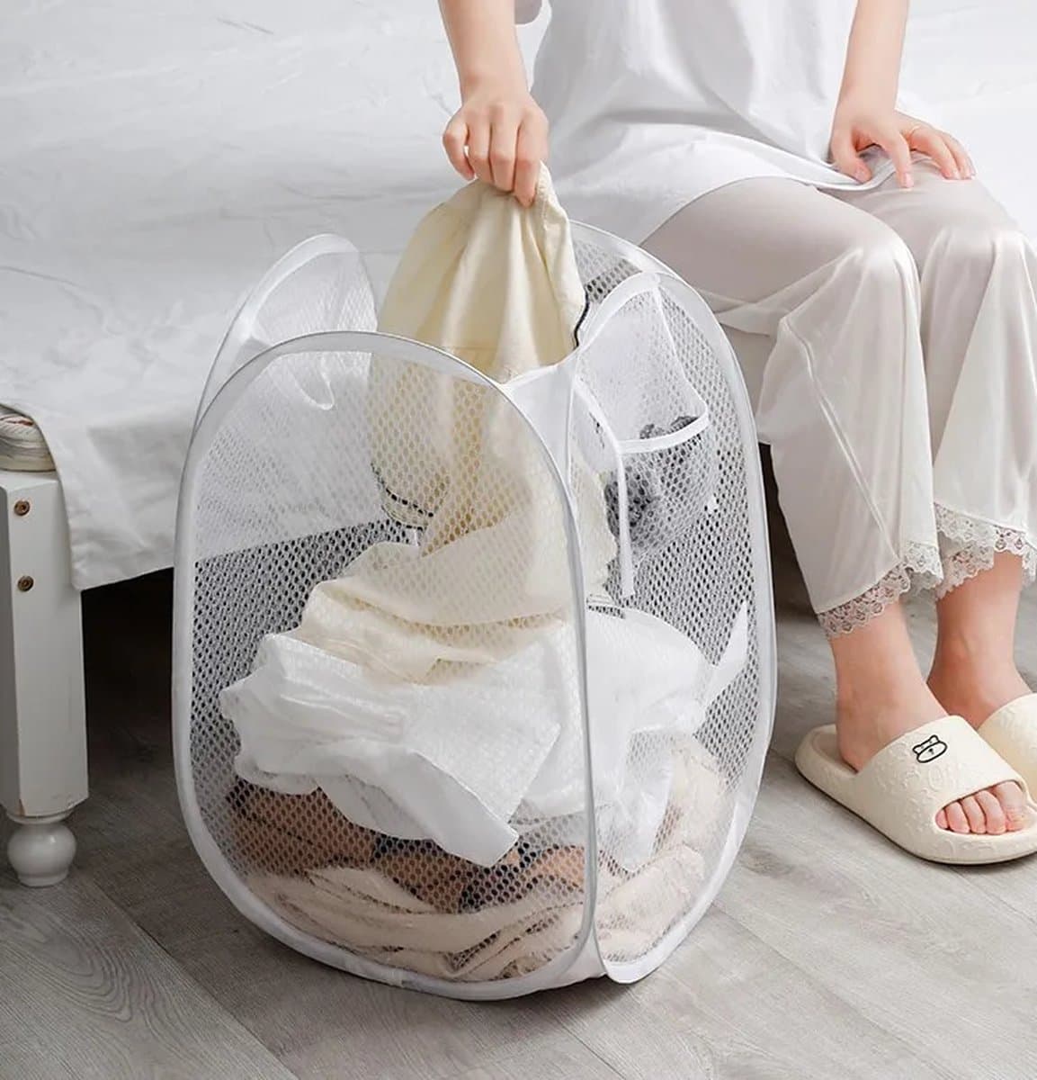 Without Lemon - Opvouwbare wasmand - Mesh - Opbergmand - Vuile Was - Wasgoed - Ruimtebesparend - 30x50cm - Wit — afbeelding 1
