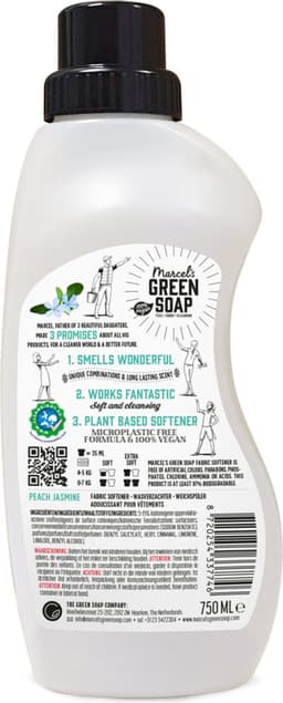 Marcel's Green Soap Wasverzachter - Perzik & Jasmijn - 6 x 750ml - 180 wasbeurten — thumbnail 2