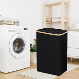 CALIYO Wasmand - Wassorteerder - Wasmand met Deksel - 69×43.5×32.5cm Nis Wasbox - Opvouwbare Mand Vuile Was - 100L - Zwart — thumbnail 5