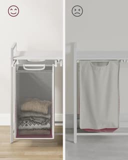 Wasmand 2 vakken, Wassorteerder, Uitschuifbaar, Wasmand met plank, Wasbox, Waszak van oxford stof uitneembaar, Metalen frame, 2 x 46 L, 73 x 33 x 72 cm — thumbnail 5