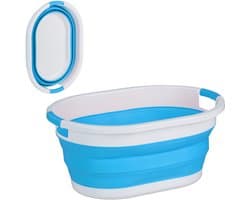 opvouwbare wasmand - 24 liter - kunststof - ruimtebesparend inklapbaar - handgrepen - blauw-wit