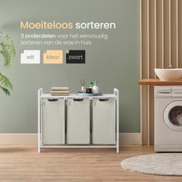 O'DADDY® Wasmand 3 Vakken - Uitschuifbare Wassorteerder met Plank - 114 Liter - 92.5 x 33 x 71 cm - Verstelbare Pootjes - Makkelijk te Monteren - Veelzijdig en Stijlvol Metaal - Wit — thumbnail 5